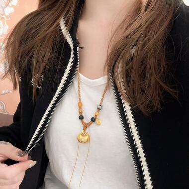 夫人手作 原创设计手工编织项链女款编绳黄金挂坠小胖福吊坠