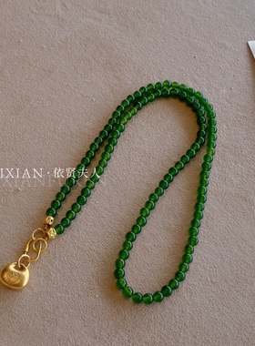贤夫人手作 新中式复古碧玉绿玉髓小胖福吊坠项链挂坠链