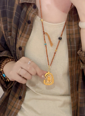 夫人手作原创橄榄核天然木珠手工串珠黄金吊坠万能链大日如来项链