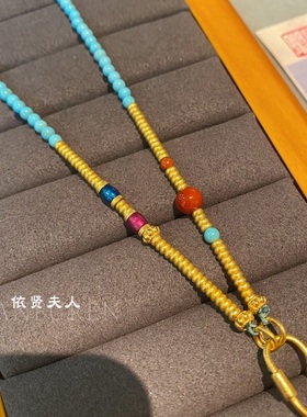 古法金绿松石新中式绿松石葫芦吊坠毛衣链女饰品项链