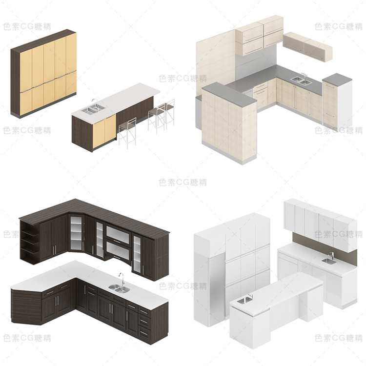 厨房家具整体橱柜电器水槽灶台中岛3d三维模型21套maya3dmaxc4d - 图2