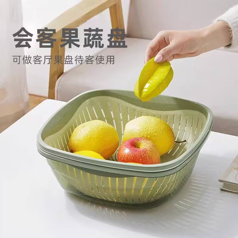 塑料洗菜盆双层方形沥水篮加厚滴漏水盆家用厨房蔬菜水果洗菜篮子,淘宝优惠券,粉丝福利购,淘宝优惠卷