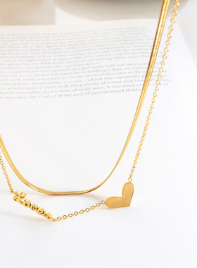 欧美风英文双层叠戴爱心桃心项链女ins潮流款辣妹时尚锁骨链 P786