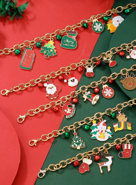 圣诞节手链女高级感可爱卡通节日铃铛珍珠雪花麋鹿吊坠合金手饰