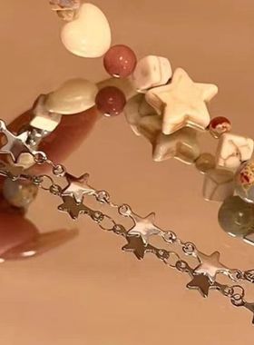 天然石串珠珍珠双层手链女ins小众设计复古手串轻奢高级叠戴手饰