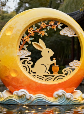 卡通兔子月饼玻璃钢彩绘雕塑