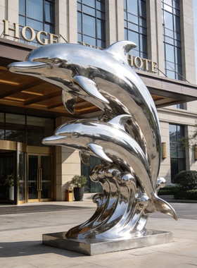 不锈钢镜面海豚大型城市广场文化艺术金属酒店大堂公园景观雕塑