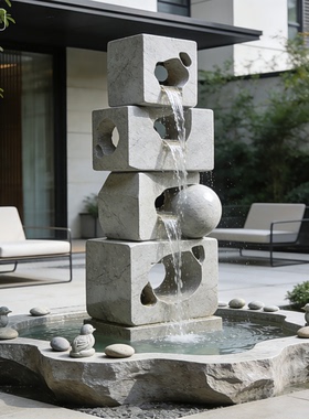 欧式汉白玉石雕喷泉庭院定制摆件