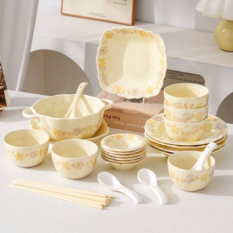 紫罗兰奶油碗碟套装陶瓷家用新款碗筷高颜值盘子组合高级餐具碗盘,淘宝优惠券,粉丝福利购,淘宝优惠卷