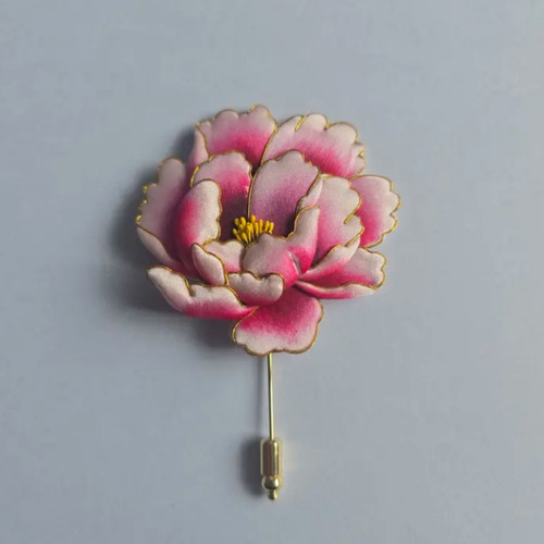 非金属布艺胸针 布糊画牡丹花胸针中国风古典手作 - 图1