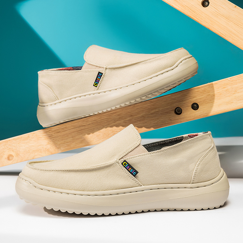 西域骆驼新款夏季豆豆帆布鞋男一脚蹬透气休闲百搭轻便软底懒人男 - 图1