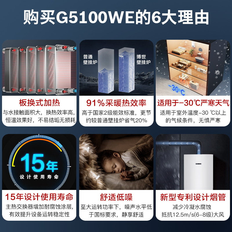 Bosch博世博乐G5100WE新品天燃气壁挂炉采暖24kw热水器地暖暖气片