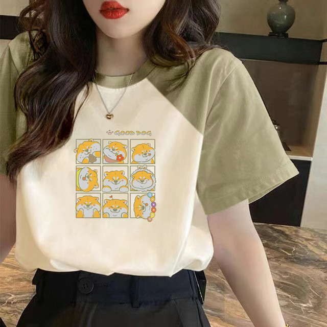 ເສື້ອຍືດແຂນສັ້ນ Retro fruit Green pure cotton t-shirt for women 2026 summer new style loose versatile niche unique top ins trend