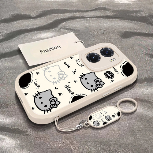 适用于vivoY77手机壳vivoY77e新款V2239A全包防摔保护套vivoY77t小众男女款vivi简约黑白凯蒂猫头y77专用外壳 - 图0