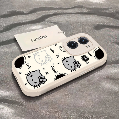 适用于vivoY77手机壳vivoY77e新款V2239A全包防摔保护套vivoY77t小众男女款vivi简约黑白凯蒂猫头y77专用外壳 - 图3