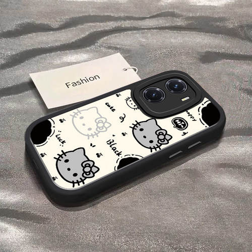 适用于vivoY77手机壳vivoY77e新款V2239A全包防摔保护套vivoY77t小众男女款vivi简约黑白凯蒂猫头y77专用外壳 - 图2