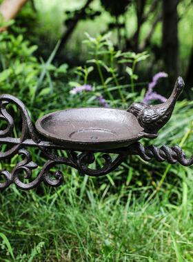 复古铸铁吊钩低头鸟食盆墙挂喂鸟器铁艺壁饰庭院花园院子装饰品