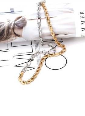 ZA个性创意双色链式锁骨链时尚金属链项链女欧美夸张短款复古颈链