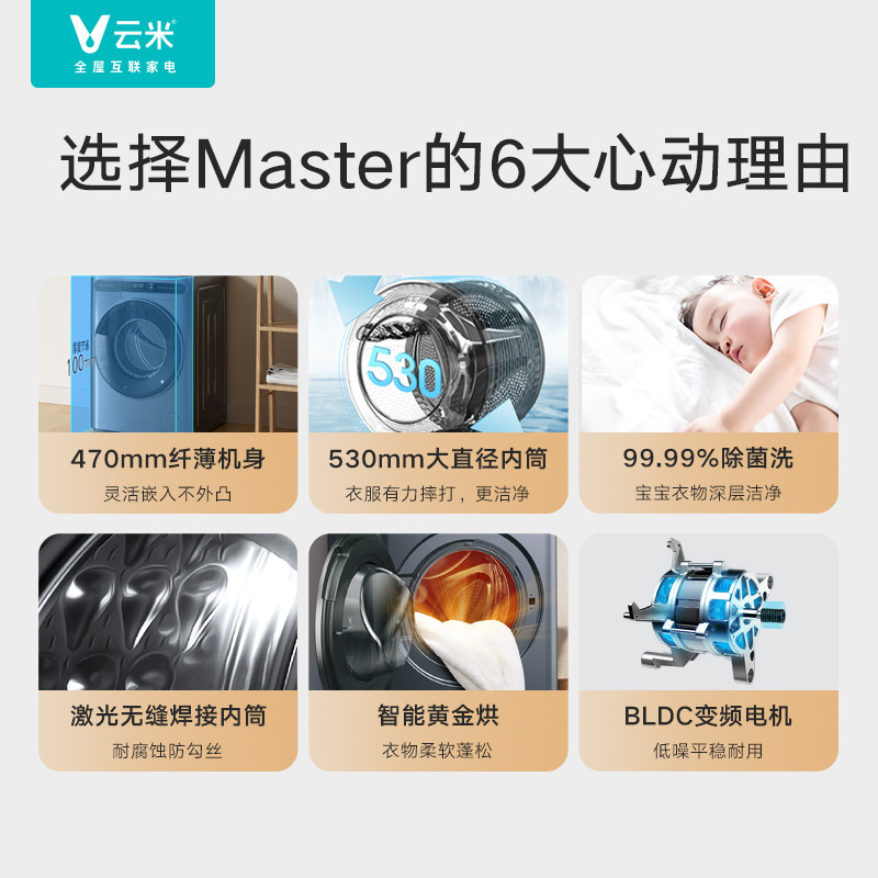 云米47cm超薄滚筒家用全自动洗衣机 云米洗衣机