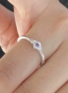 S925纯银八芒星戒指女复古哑光拉丝小众素圈开口简约百搭通勤指环