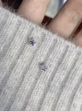 S925纯银mini紫色锆石星星耳钉女小众设计养耳洞简约百搭时尚耳饰