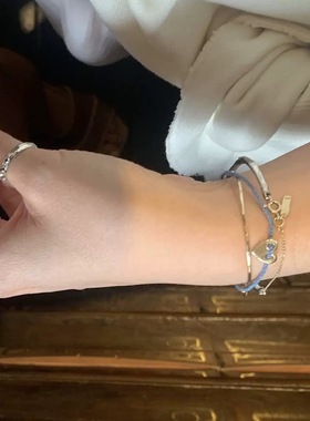 S925纯银韩国mini爱心手链简约百搭ins多色手工编织手绳新款饰品