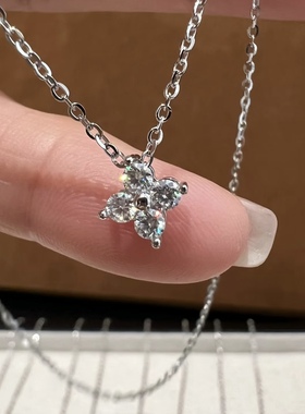 S925纯银mini四叶草莫桑钻项链女小众设计简约百搭时尚2025新款