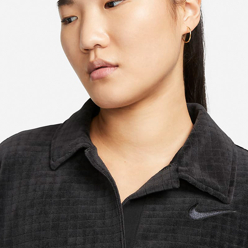 Nike耐克POLO衫女装2023春季新款时尚平绒长袖翻领休闲上衣DV7815