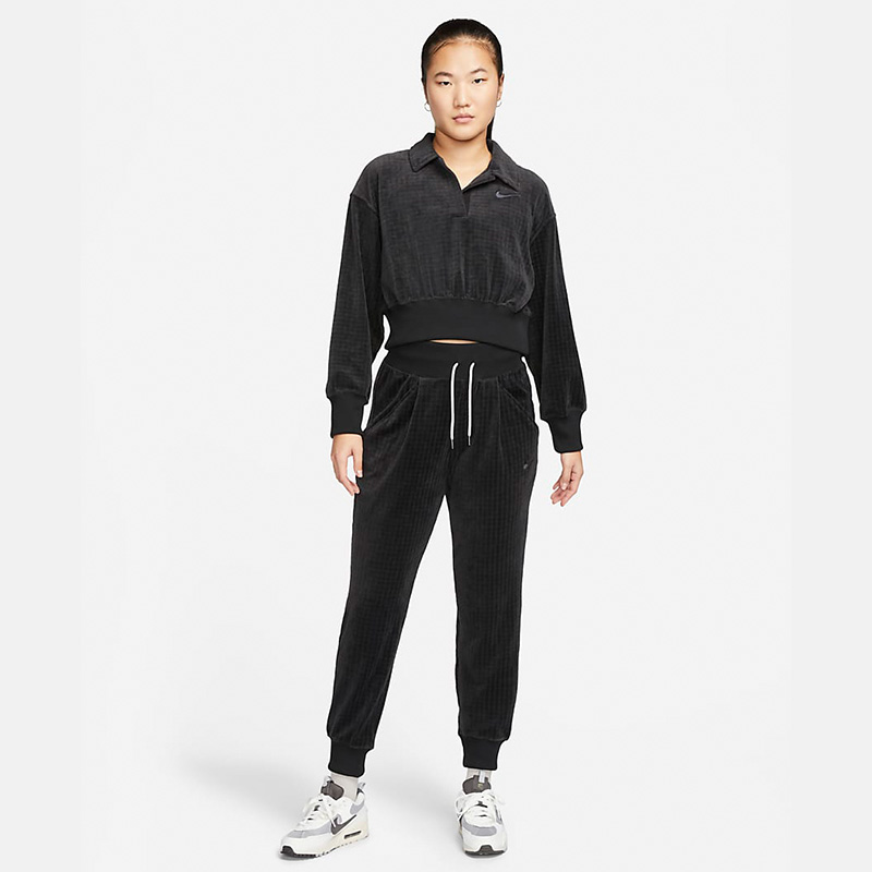 Nike耐克POLO衫女装2024春季新款时尚平绒长袖翻领休闲上衣DV7815