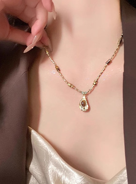 美拉德虎眼石串珠叠戴项链女秋冬高级毛衣卫衣链2024新款爆款颈链