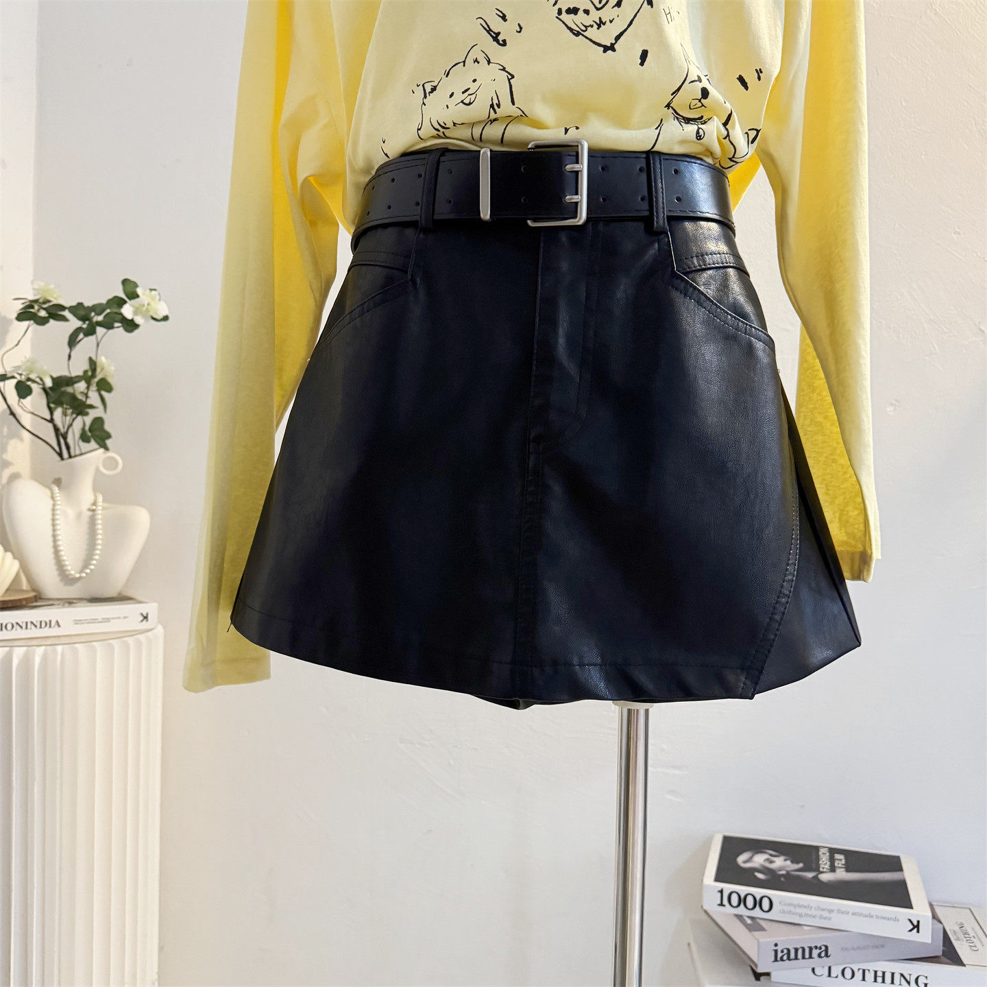 咖色皮裙裤女2025秋冬季设计感高腰A字阔腿PU皮短裤靴裤腰带裤裙,淘宝优惠券,粉丝福利购,淘宝优惠卷