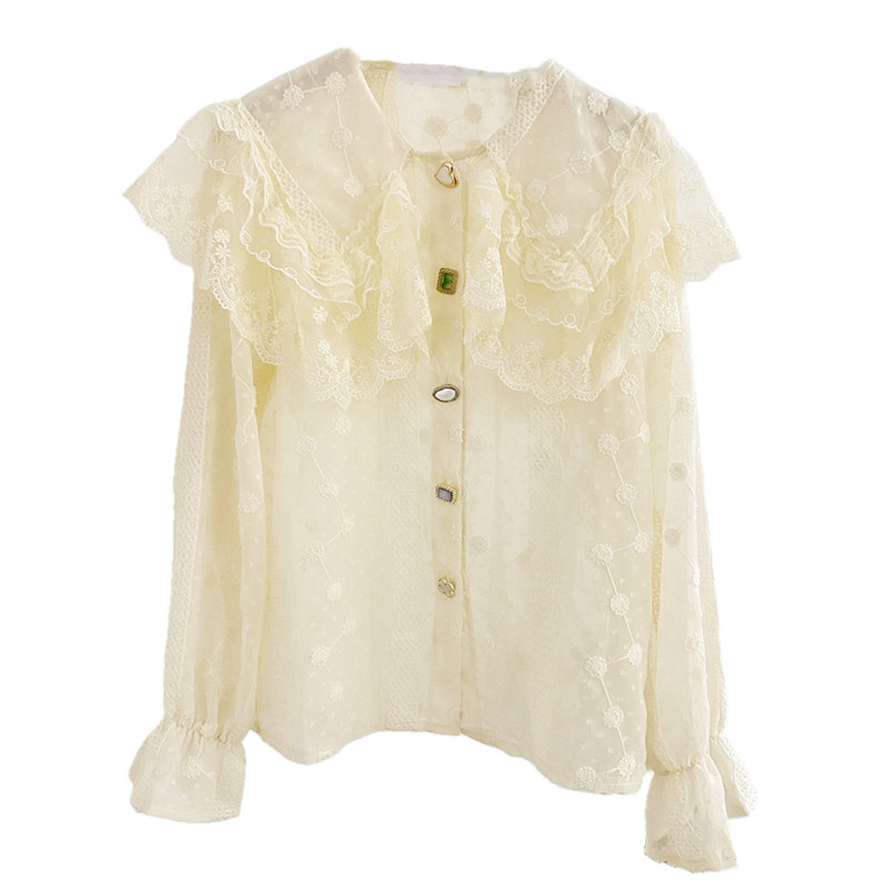 韩版荷叶边娃娃领雪纺衫女小众衬衫 莲妲衬衫