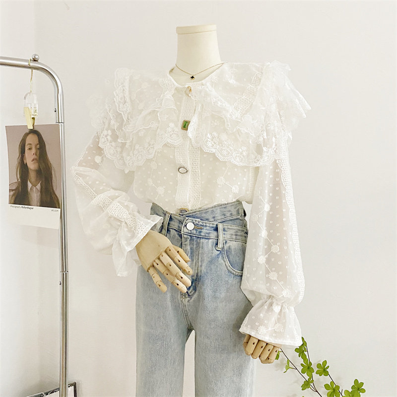 韩版荷叶边娃娃领雪纺衫女小众衬衫 莲妲衬衫