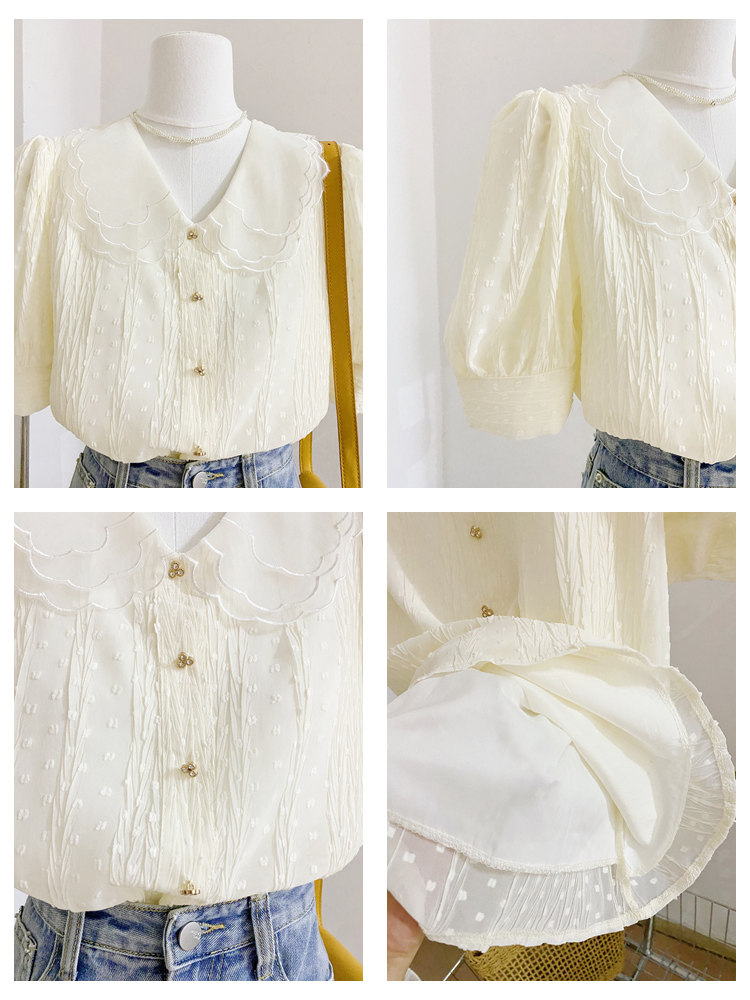 法式重工娃娃领泡泡袖女设计感衬衫 莲妲衬衫