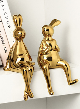 创意轻奢兔子摆件酒柜玄关办公室书房简约摆设乔迁新居装饰品