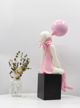 北欧现代轻奢吹泡泡女孩摆件网红儿童房雕塑艺术品玄关样板间摆设