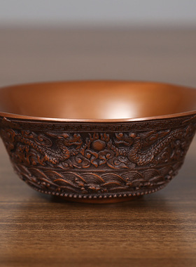 【四龙碗】紫铜聚宝盆摆件办公室家居工艺品