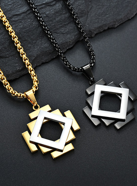 新款立方几何体悬浮吊坠 创意简约镂空悬空潮人项链