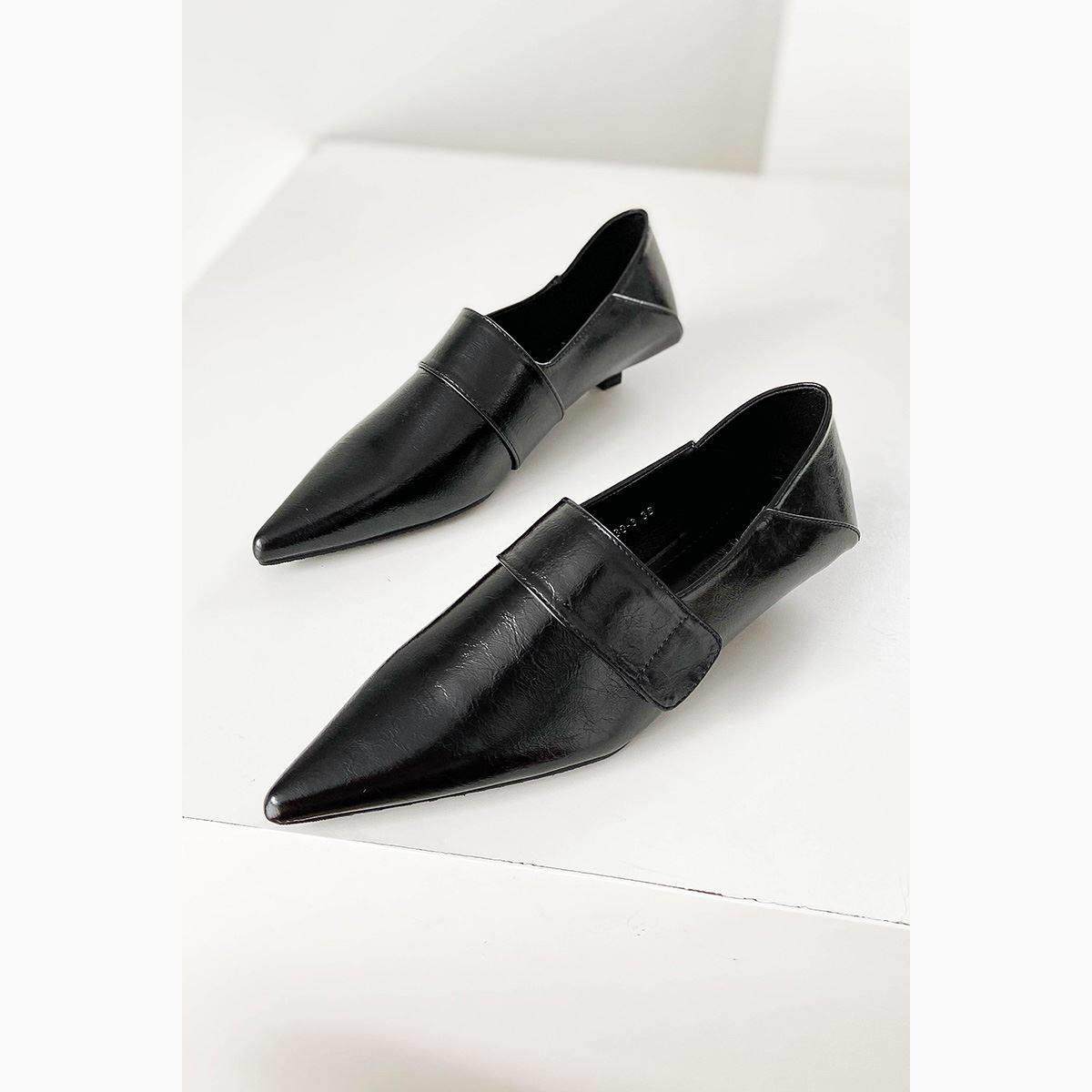 潮牌2025春秋新款单鞋女黑色深口低跟细跟软皮尖头懒人韩版奶奶鞋,淘宝优惠券,粉丝福利购,淘宝优惠卷