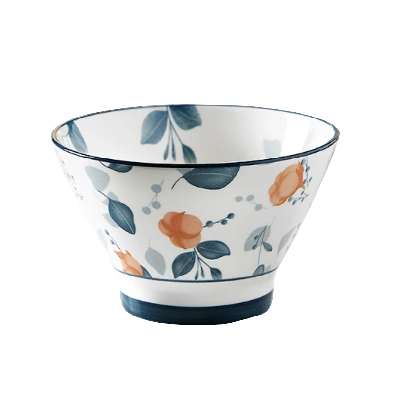 高颜值家用陶瓷餐具吃饭碗套装日式高脚防烫斗笠碗2023新款5英寸 - 图3