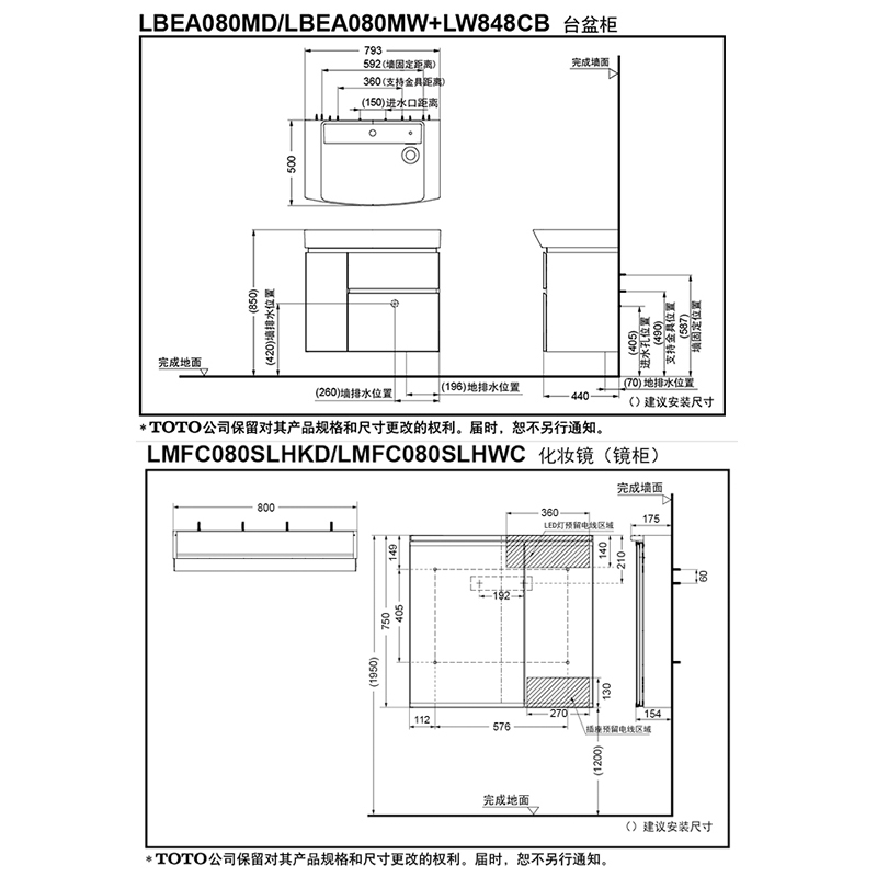 TOTO浴室柜LBEA080MW MD现代小户型挂墙家用一体陶瓷洗手盆(06-D) - 图3