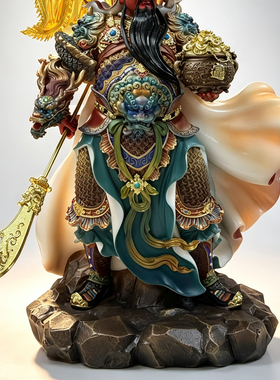 汉白玉石粉关公武财神招财摆件