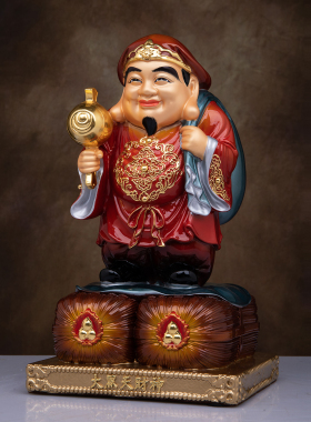 黄铜精雕大黑天财神招财佛像