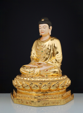 三宝佛铜像全铜彩绘释迦佛像
