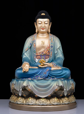全铜彩绘三宝佛神像中式摆件