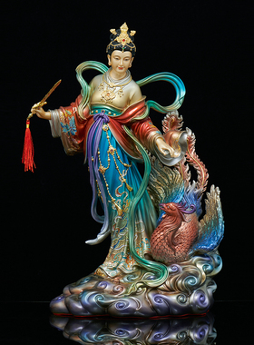 铜彩九天玄女神像家用供奉