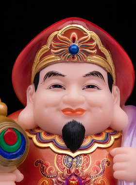 古彩大黑天神像汉白玉摆件