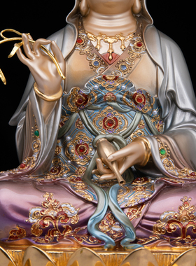 了凡居铜彩绘观世音菩萨佛像供奉摆件释迦牟尼地藏王菩萨娑婆三圣