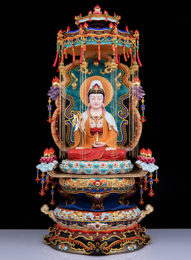 中式铜彩绘娑婆三圣佛像摆件