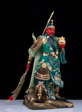 中式铜彩武财神关公招财摆件